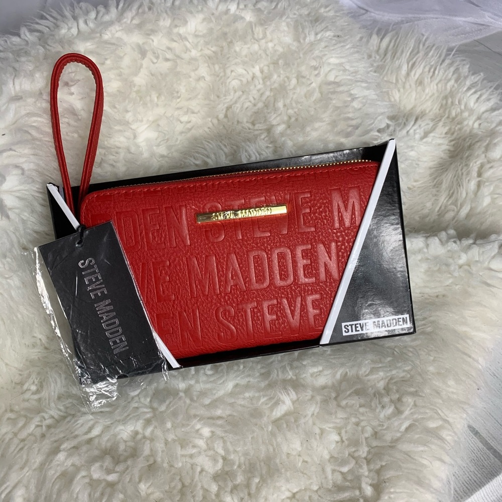 Steve Madden Red Embossed Wristlet Clutch